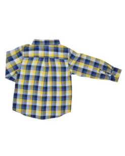 Babyfair Boys' Blue/Yellow Plaid Gingham Button-Down Shirt (Sizes 4-7)