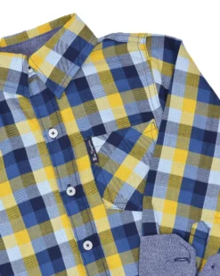 Babyfair Boys' Blue/Yellow Plaid Gingham Button-Down Shirt (Sizes 4-7)