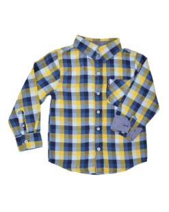 Babyfair Boys' Blue/Yellow Plaid Gingham Button-Down Shirt (Sizes 4-7)
