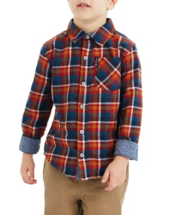 Babyfair Boys' Orange/Blue Long-Sleeve Plaid Button-Down Shirt (Sizes 8-18)