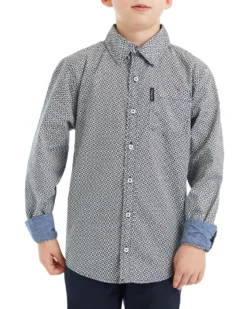Babyfair Kids Shop Boys' Navy/White Long-Sleeve Triangle Print Button-Down Shirt (Sizes 8-18)
