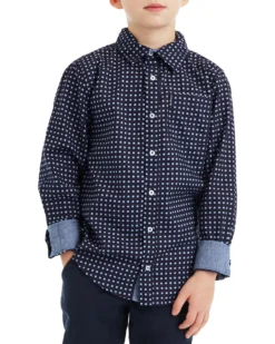 Babyfair Boys' Navy Long-Sleeve Square Print Button-Down Shirt (Sizes 8-18) Kids Shop