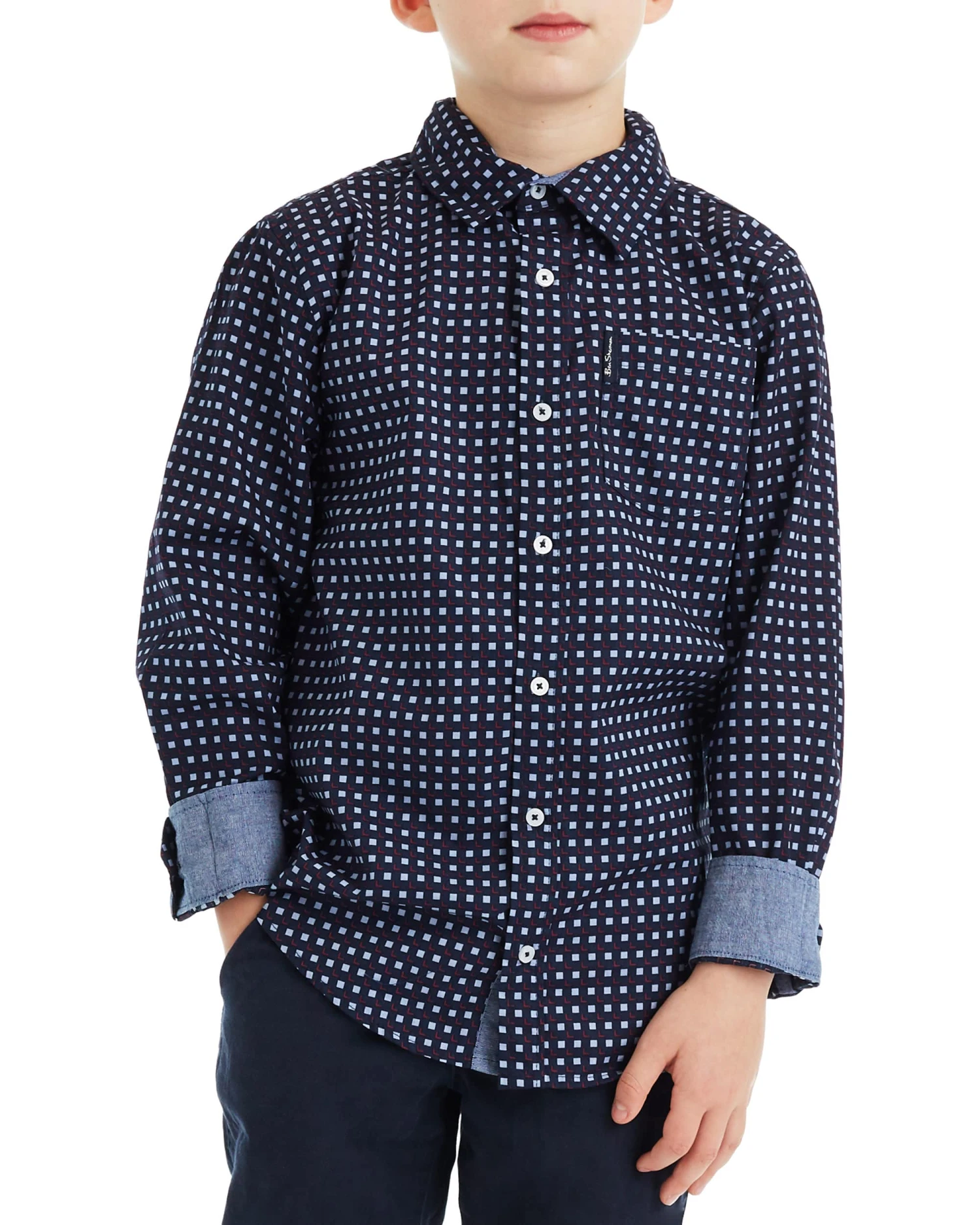 Babyfair Boys' Navy Long-Sleeve Square Print Button-Down Shirt (Sizes 8-18) Kids Shop 3 Babyfair Boys' Navy Long-Sleeve Square Print Button-Down Shirt (Sizes 8-18) Kids Shop