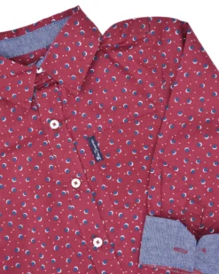 Babyfair Kids Shop Boys' Red Button-Down Shirt With Navy Dot Pattern (Sizes 8-18)