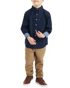 Babyfair Kids Shop Boys' Navy Long-Sleeve Button-Down Shirt & Pant Set (Sizes 2T-4T)