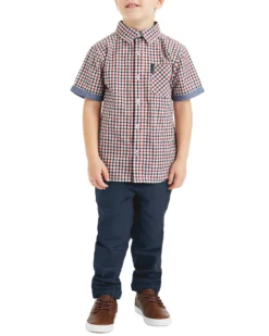 Babyfair Kids Shop Boys' Red/Blue Short-Sleeve Button-Down Shirt & Navy Pant Set (Sizes 4-7)