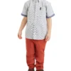 Babyfair Kids Shop Boys' Blue/White Short-Sleeve Button-Down Shirt & Red Pant Set (Sizes 4-7)