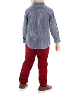 Babyfair Kids Shop Boys' Blue Long-Sleeve Button-Down Shirt & Red Pant Set (Sizes 4-7)