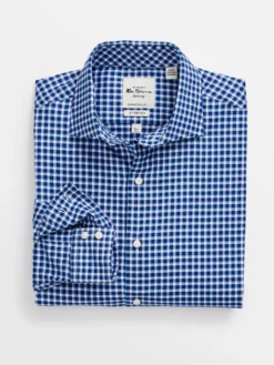 LF Long-Sleeve Shirts Pinpoint Check Slim Fit Dress Shirt - Teal/Blue