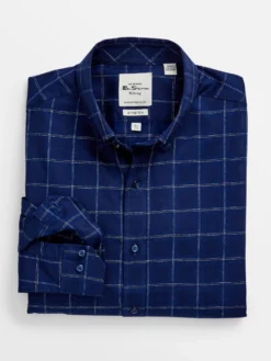 LF Long-Sleeve Shirts Dobby Windowpane Skinny Fit Dress Shirt - Navy