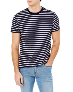 Oved Towling Stripe Crew T-Shirt - Maritime Blue