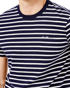 Oved Towling Stripe Crew T-Shirt - Maritime Blue