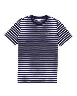 Oved Towling Stripe Crew T-Shirt - Maritime Blue