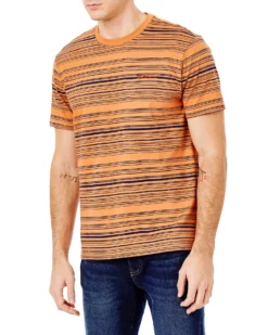 Oved Loungewear Reverse-Print Stripe Crew T-Shirt - Autumn Leaf