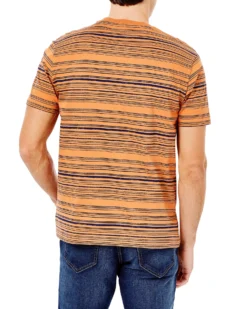 Oved Loungewear Reverse-Print Stripe Crew T-Shirt - Autumn Leaf