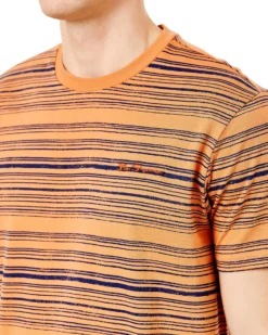 Oved Loungewear Reverse-Print Stripe Crew T-Shirt - Autumn Leaf