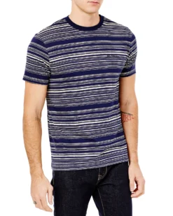 Oved Loungewear Reverse-Print Stripe Crew T-Shirt - Maritime Blue