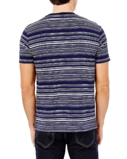 Oved Loungewear Reverse-Print Stripe Crew T-Shirt - Maritime Blue
