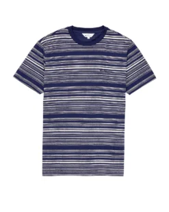 Oved Loungewear Reverse-Print Stripe Crew T-Shirt - Maritime Blue