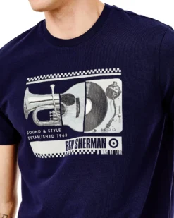 Oved Spliced Music Graphic T-Shirt - Maritime Blue