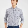Oved Stamp Floral Print Long Sleeve Shirt - Marine Long-Sleeve Shirts