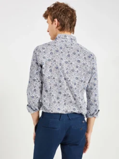 Oved Stamp Floral Print Long Sleeve Shirt - Marine Long-Sleeve Shirts