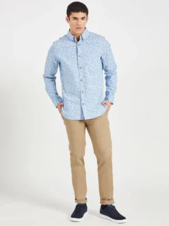 Oved Chambray Geo Print Long Sleeve Shirt
