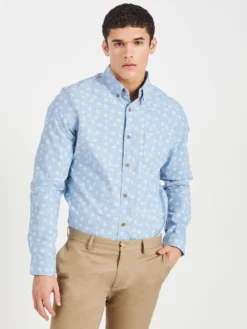 Oved Chambray Geo Print Long Sleeve Shirt