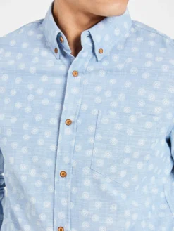 Oved Chambray Geo Print Long Sleeve Shirt