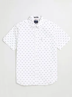 Oved Casual Shirts Bicycle Print Short Sleeve Shirt - Bright White