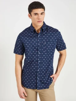 Oved Casual Shirts Bicycle Print Short Sleeve Shirt - Navy Blazer