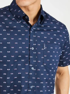 Oved Casual Shirts Bicycle Print Short Sleeve Shirt - Navy Blazer