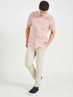 Oved Floral Print Short Sleeve Shirt - Coral Casual Shirts