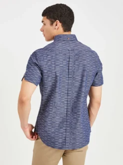 Oved Fine Line Striped Short Sleeve Shirt - Marine