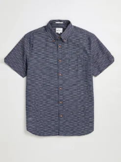 Oved Fine Line Striped Short Sleeve Shirt - Marine