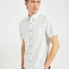 Oved Casual Shirts Textured Wave Print Short Sleeve Shirt - Bright White