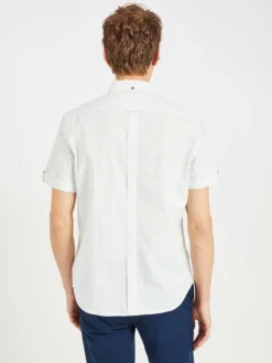 Oved Casual Shirts Textured Wave Print Short Sleeve Shirt - Bright White