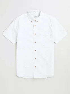 Oved Casual Shirts Textured Wave Print Short Sleeve Shirt - Bright White