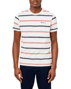 Oved Collegiate Stripe Crew T-Shirt - Bright White/Orange Loungewear