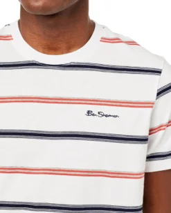 Oved Collegiate Stripe Crew T-Shirt - Bright White/Orange Loungewear