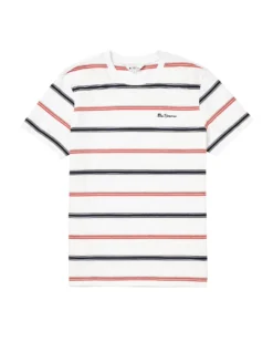Oved Collegiate Stripe Crew T-Shirt - Bright White/Orange Loungewear