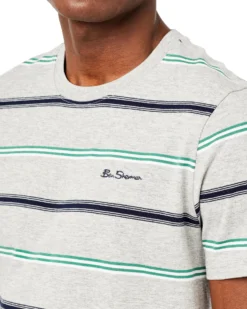 Oved Collegiate Stripe Crew T-Shirt - Grey Heather