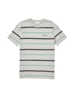Oved Collegiate Stripe Crew T-Shirt - Grey Heather