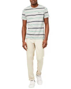 Oved Collegiate Stripe Crew T-Shirt - Grey Heather