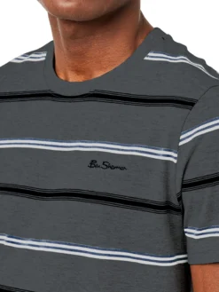 Oved Collegiate Stripe Crew T-Shirt - Charcoal Heather