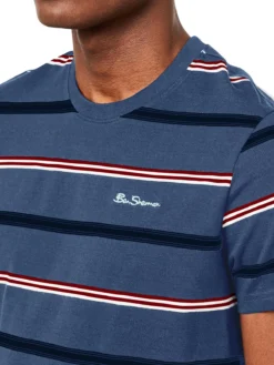 Oved Collegiate Stripe Crew T-Shirt - Blue Heather T-Shirts