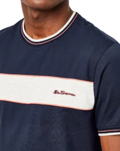Oved Supima Chest-Stripe Crew T-Shirt - Navy Blazer T-Shirts