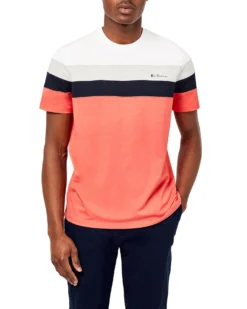 Oved Supima Color-Block Crew T-Shirt - Salmon