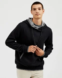 Oved Fleece Cotton Script Logo Hoodie - Black Loungewear