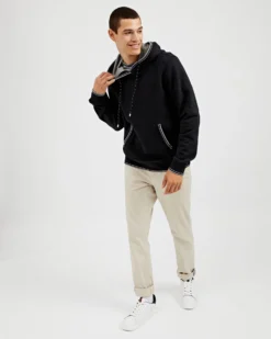 Oved Fleece Cotton Script Logo Hoodie - Black Loungewear